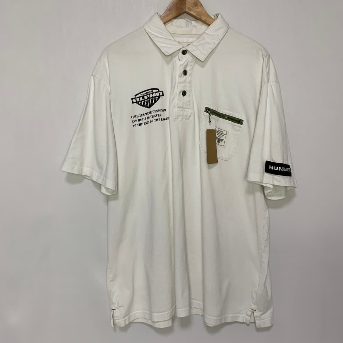 HUMMER 험머 사선 지퍼 디테일 반팔 카라 티셔츠 아이보리 00s 상품이미지2
