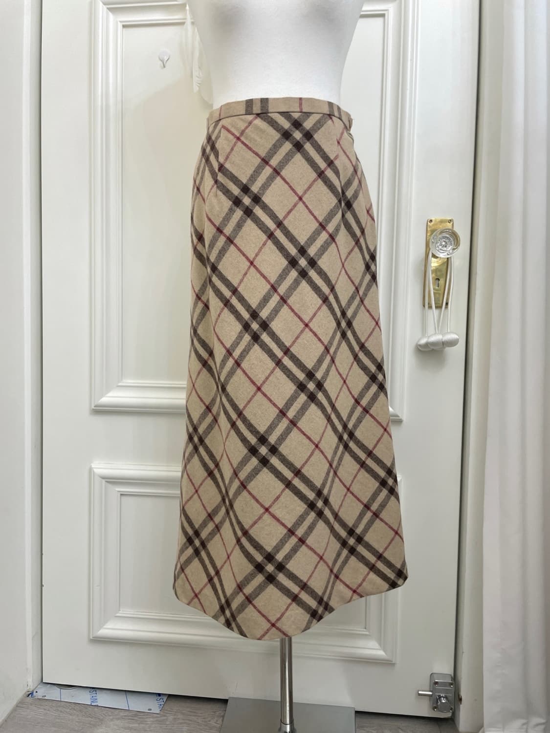 beige brown check wool warm long skirt 상품이미지5