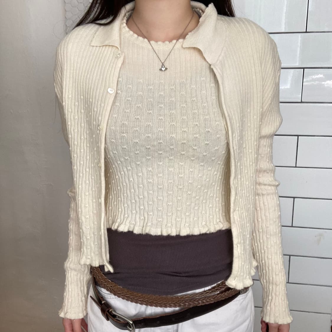 니트 반팔 가디건 세트 (아이보리) 상품이미지2