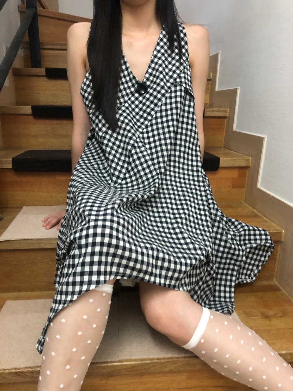 빈티지 블랙 체크 원피스 상품이미지7