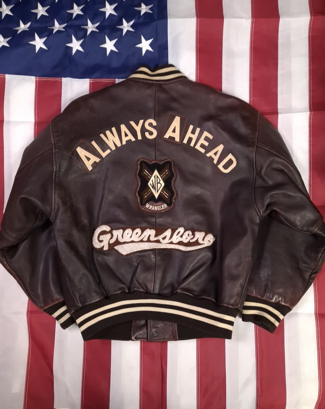 90's 오리지날 일본판 랭글러 리얼레더 바시티자켓 상품이미지8