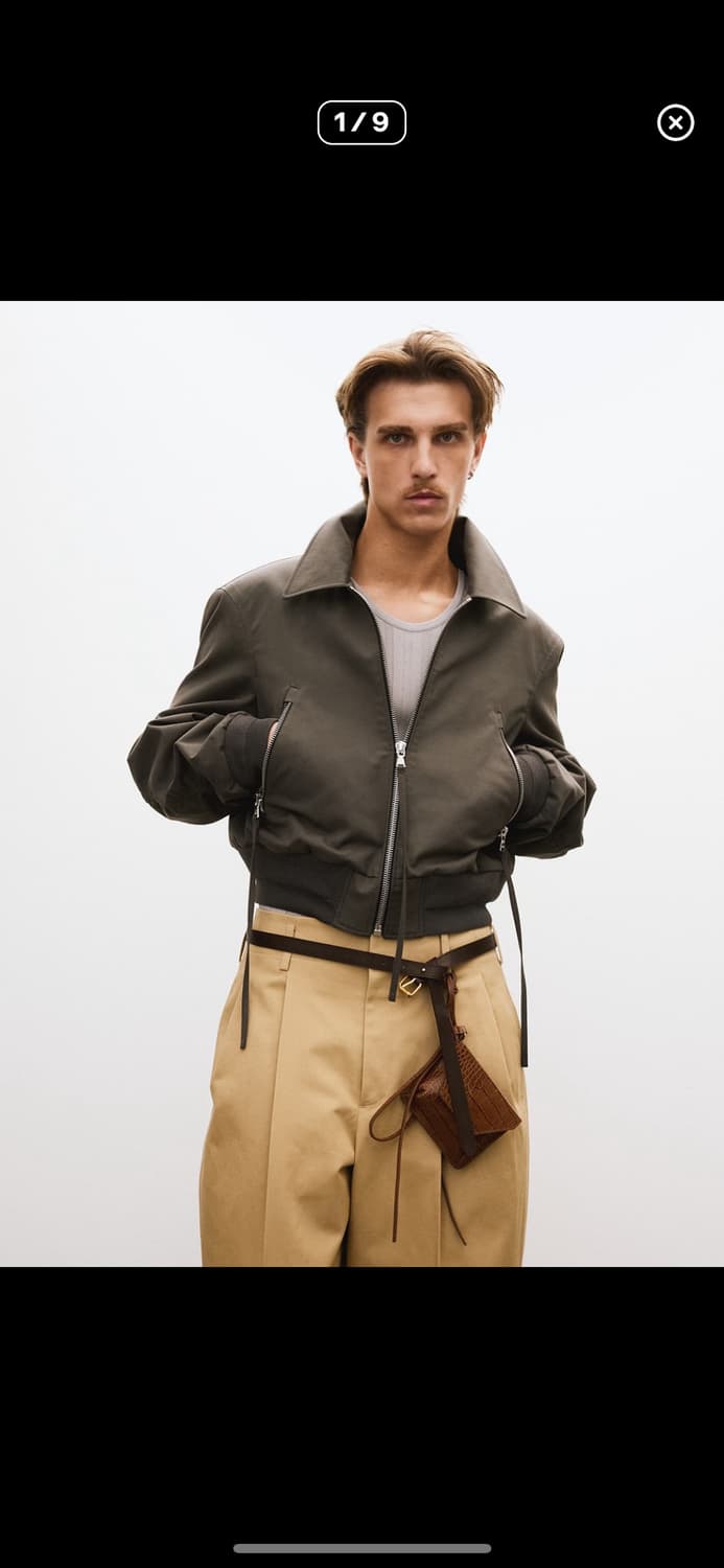 [M] 렉토 지퍼 디테일 스트럭쳐 팀 봄버 크롭 블루종 자켓 차콜 상품이미지3