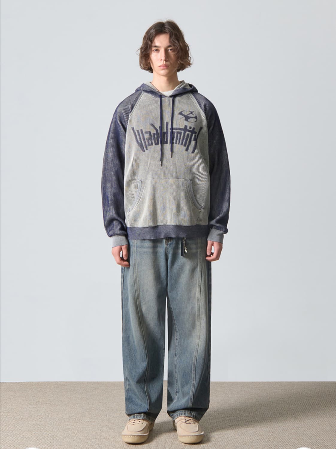 새상품 디미트리블랙 투톤 긴팔 니트 후드티셔츠 XL 상품이미지5