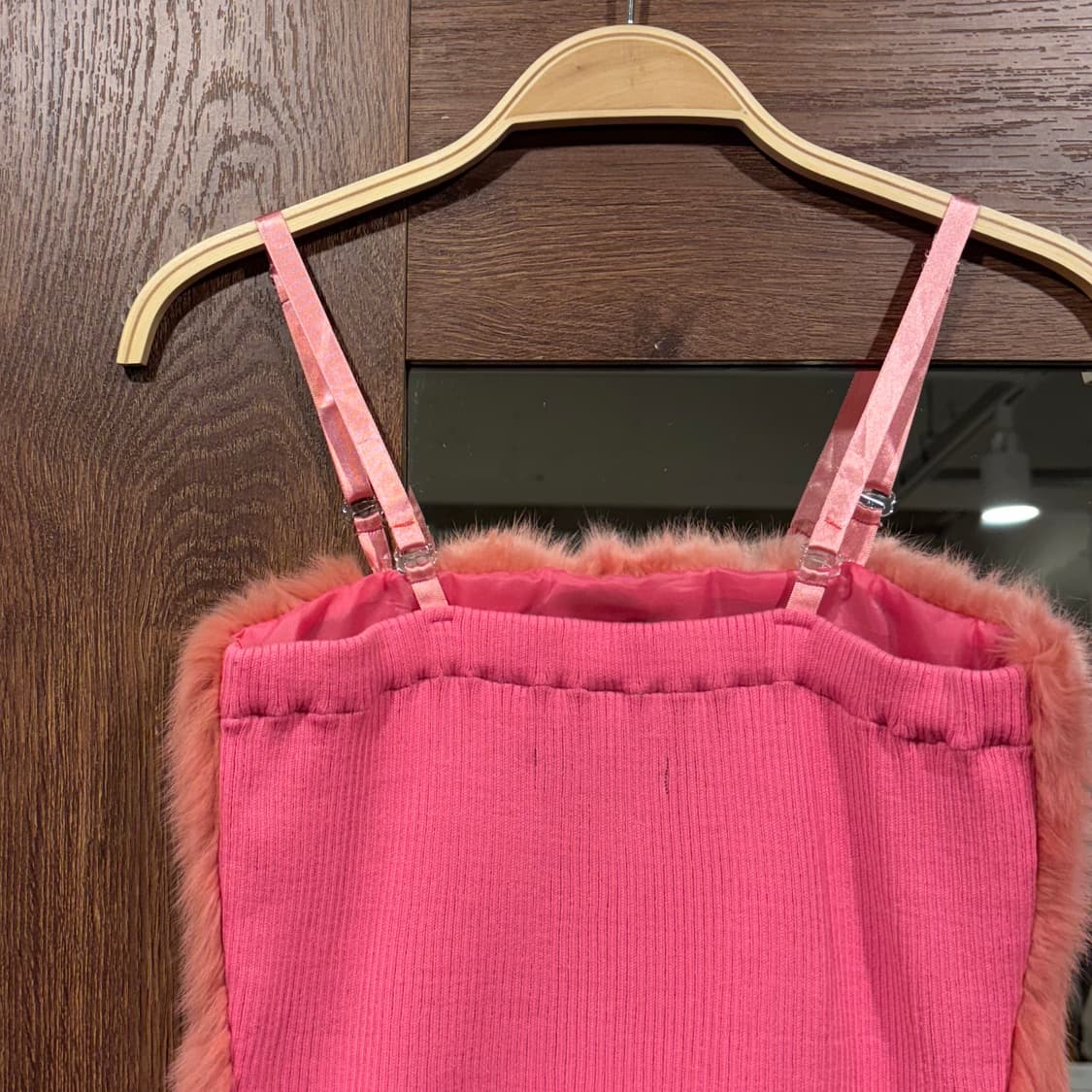 일본 빈티지 핑크 리얼 래빗 퍼 슬리브리스 끈 나시 갸루 키치 토끼털 상품이미지5