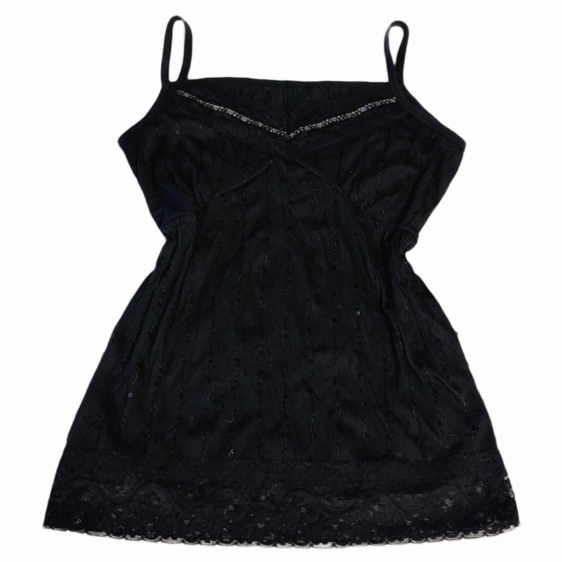 (이체시에눌)일본 스팽글 글리터 레이스 포인트 딱붙 블랙 슬립 나시 상품이미지1