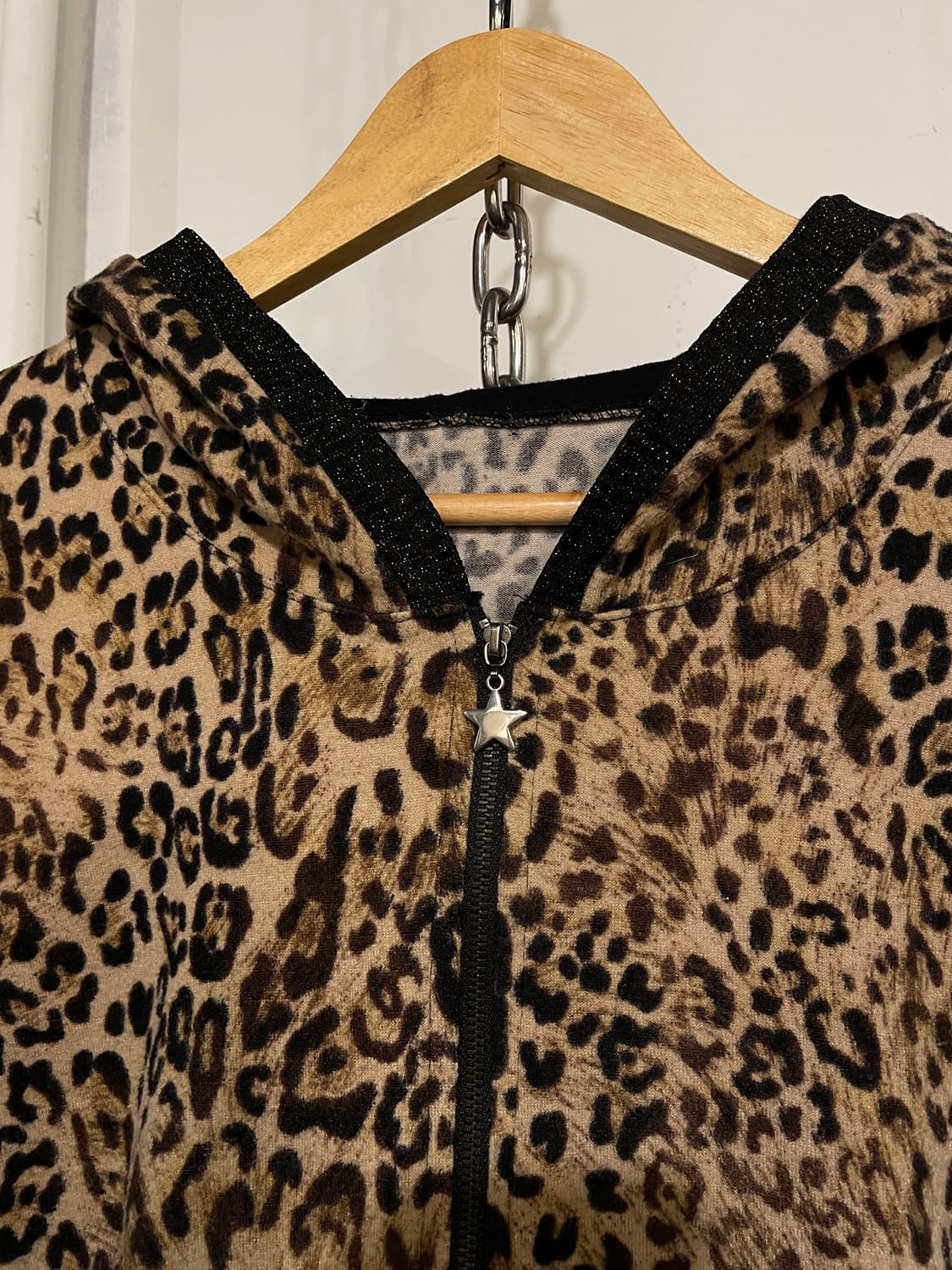 레오파드 패턴 골지 글리터 크롭 후드집업 갸루 y2k 상품이미지3