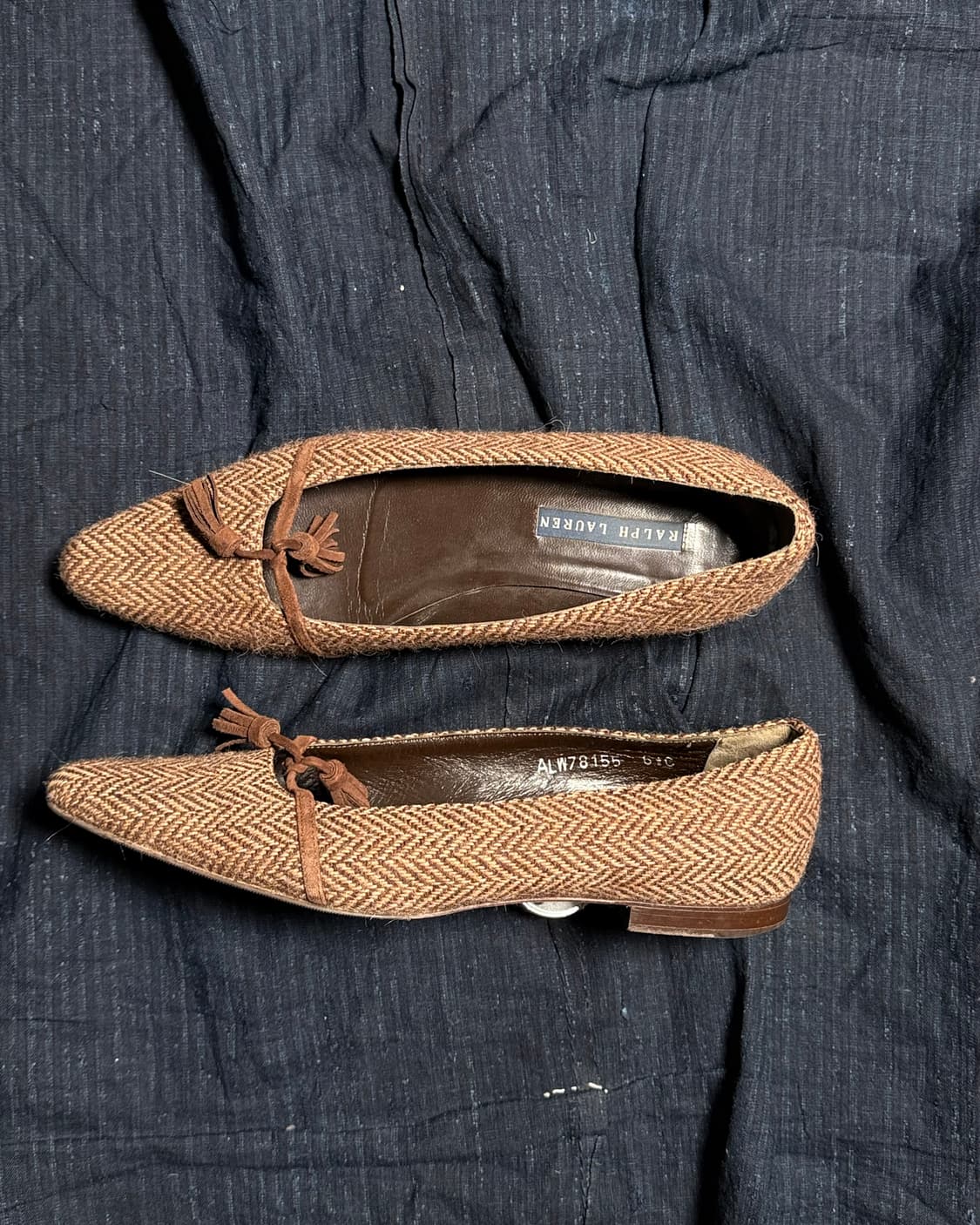 90-00‘s 폴로 랄프로렌 헤링본 트위드 테슬 플랫슈즈 6 1/2 상품이미지1