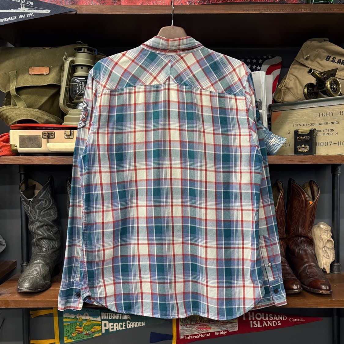 00s 할리데이비슨 아메리칸 슬리브패치 트윌코튼 체크 바이커셔츠 N197 상품이미지2