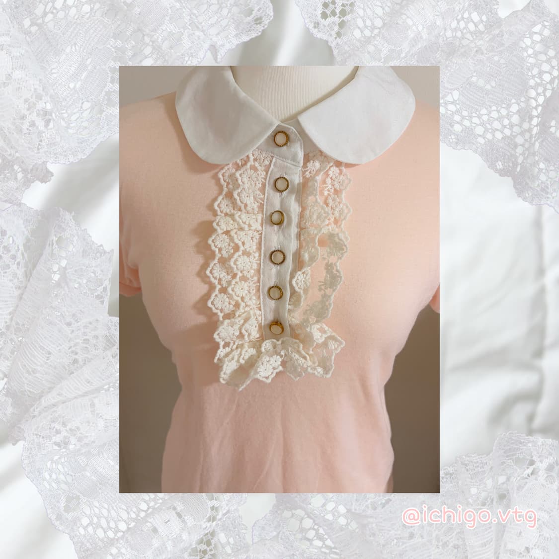 앙크루즈 ankrouge 히메갸루 코랄핑크 레이스 빈티지 로걀탑 상품이미지2