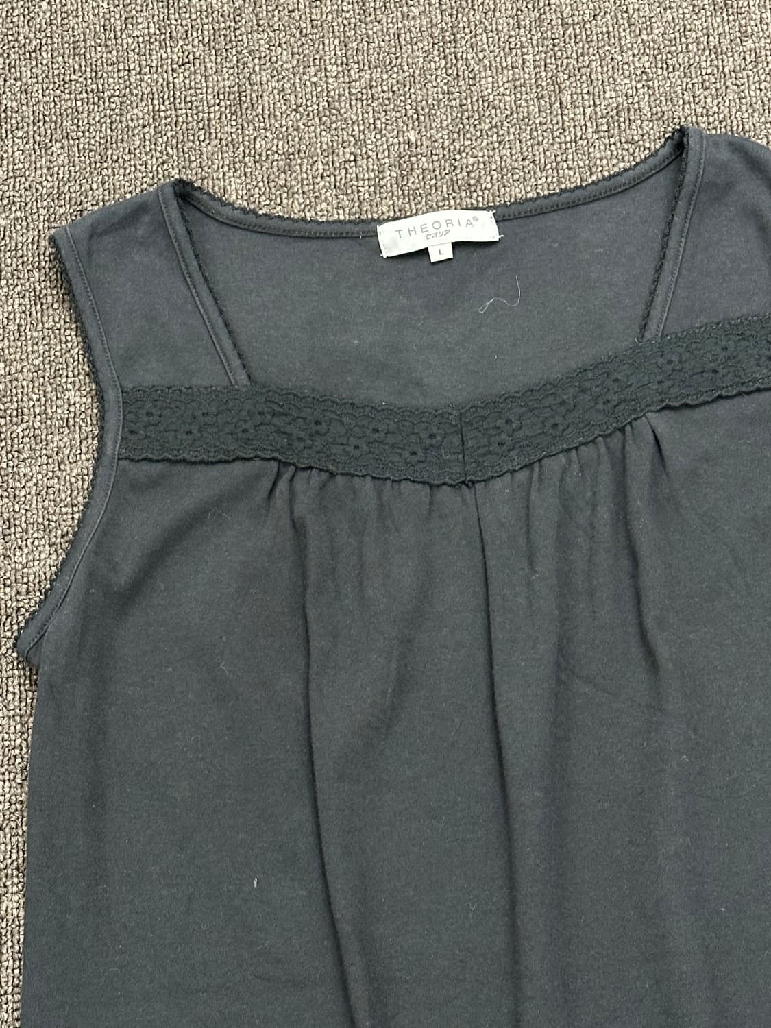 L)Japanese vintage 여성 레이스 셔링 블랙 나시 상품이미지3