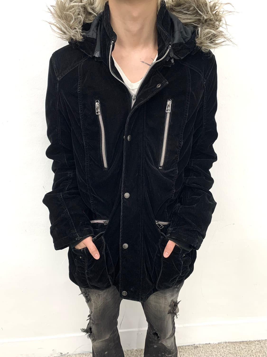 Spinash v-kei mood fur shirred velour co 상품이미지3