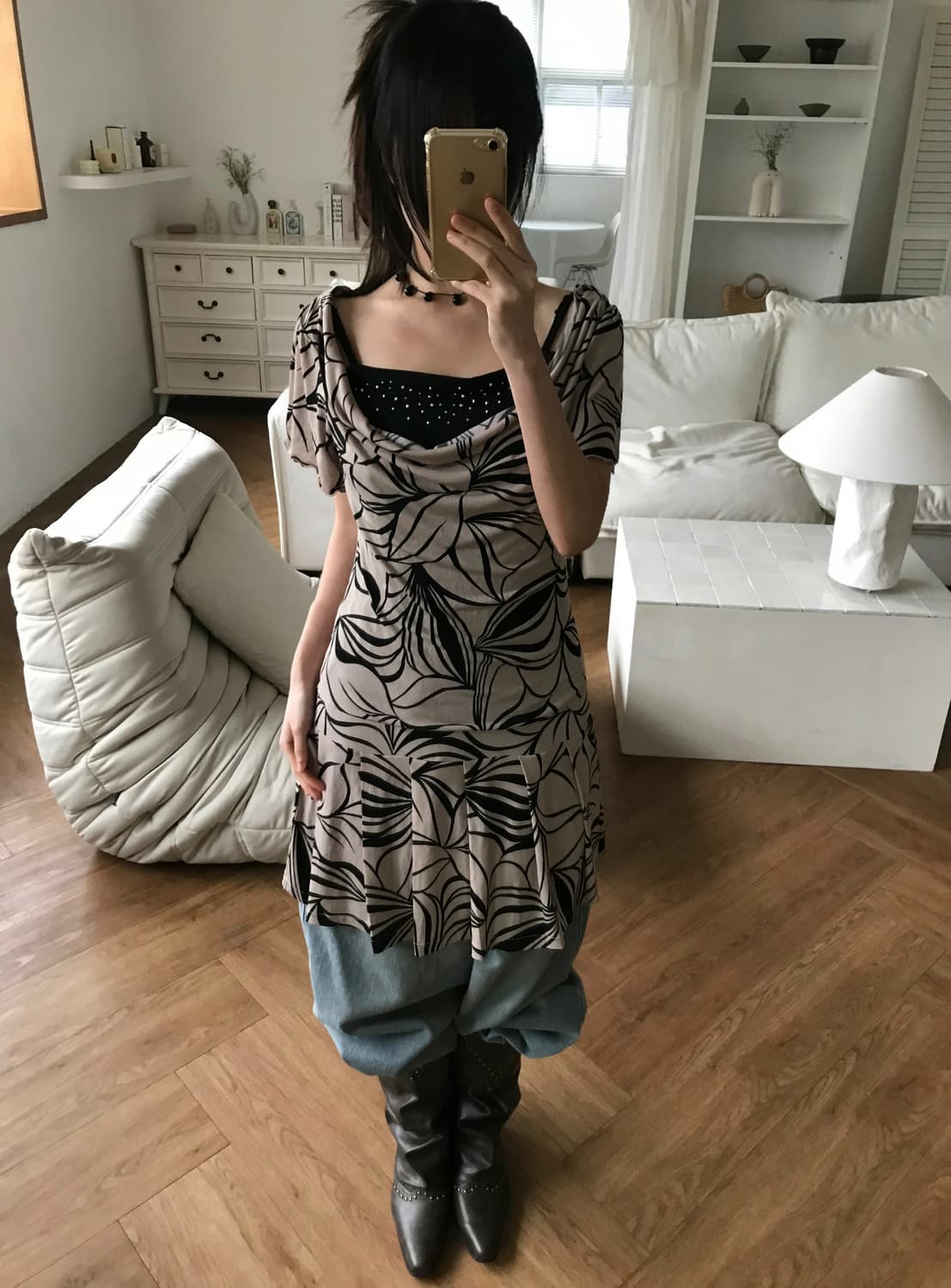 vintage pattern pleats one-piece 상품이미지1