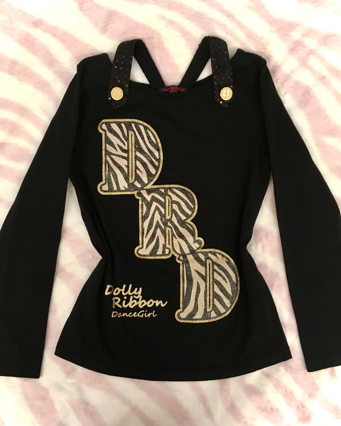 돌리리본 블랙 지브라 글리터 레터링 오네갸루 금장 탑 상품이미지3