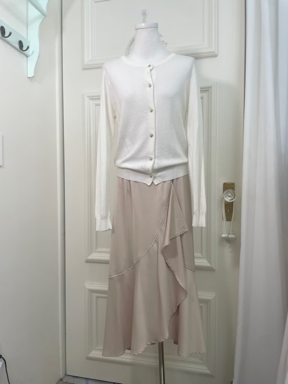 pink beige ruffle back banding long skir 상품이미지6
