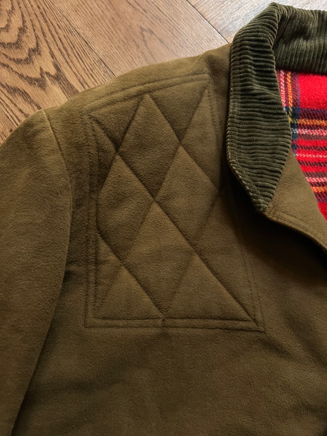 [XL]6~70's 유로 빈티지 체크 라이닝 브라운 섀미 헌팅 자켓 상품이미지3