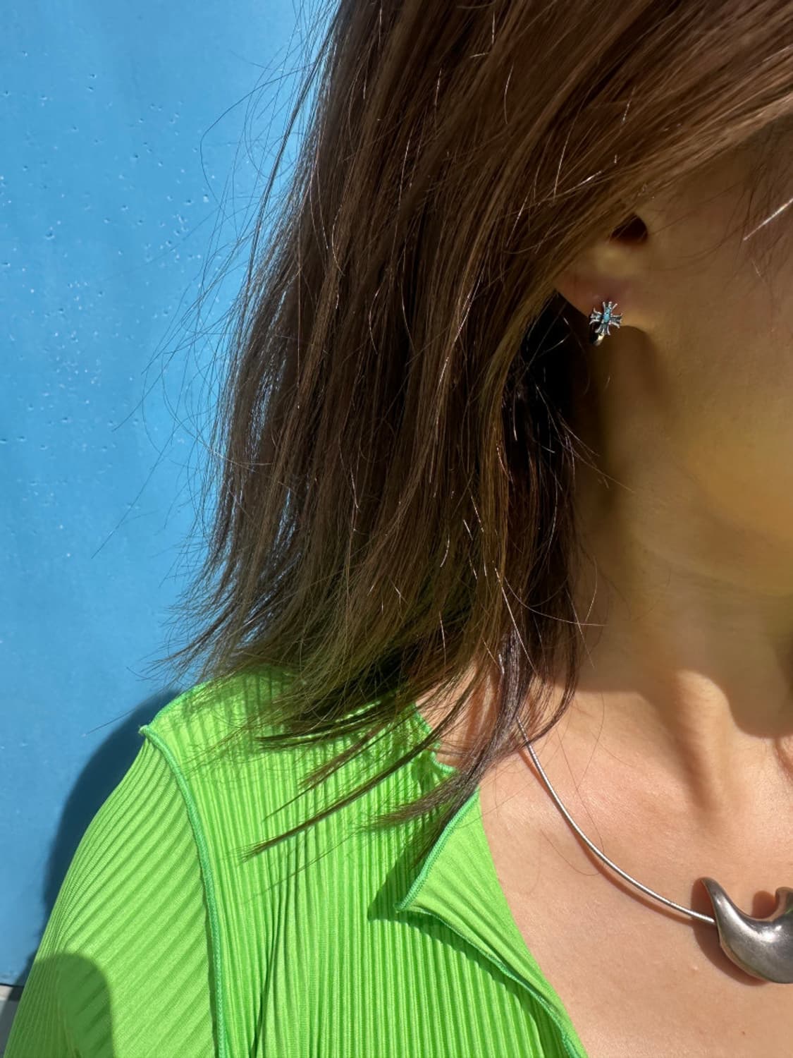 Turquoise Cross Shine 925Silver Hoop Ear 상품이미지3