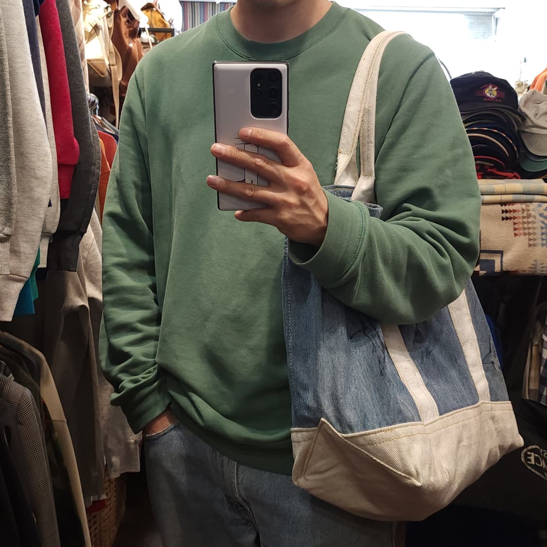 핸드 드로잉 빅토트 캔버스 데님 토트백 빈티지 더플백 리메이크 상어 상품이미지9