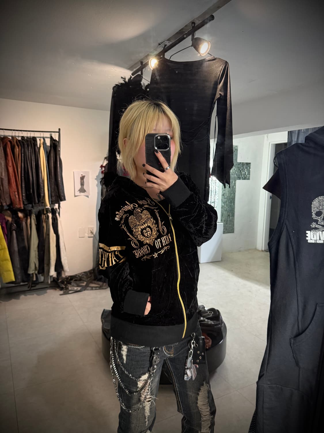 00s printing velvet hood zipup 상품이미지5