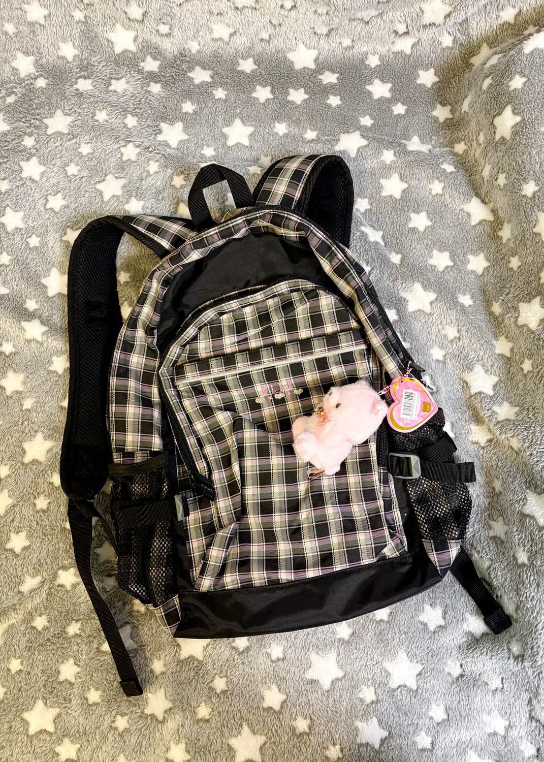 elle 엘르 일본 빈티지 체크 백팩 블랙 핑크 y2k  상품이미지1