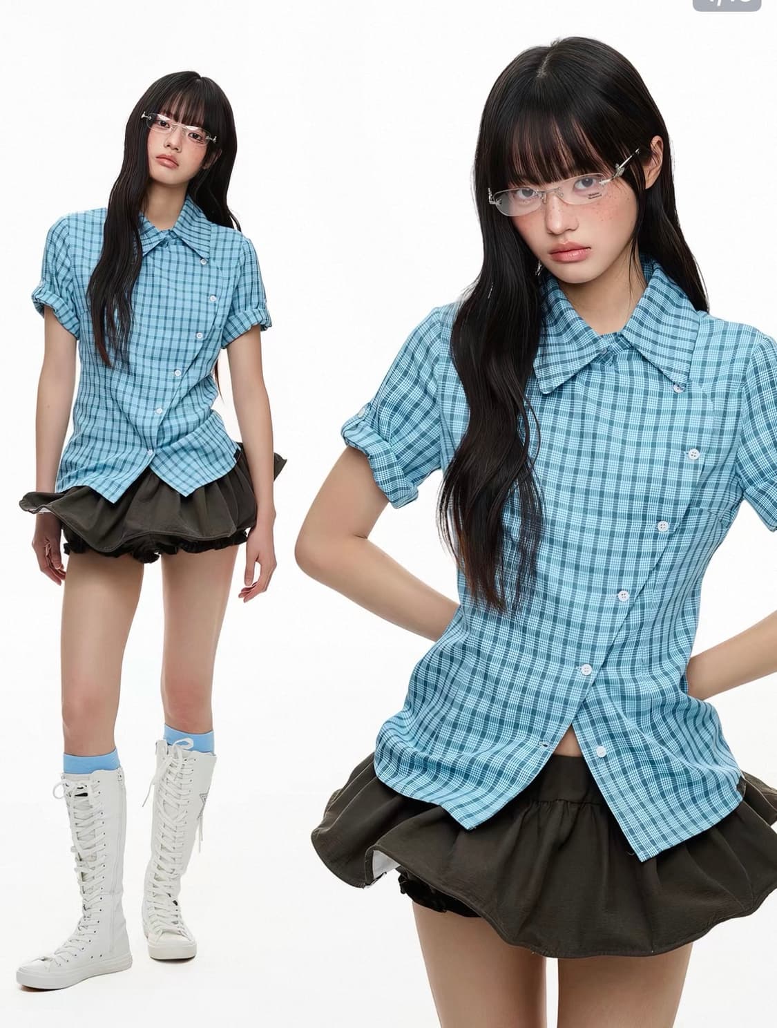 Jikoo 체크 반팔 셔츠 상품이미지1