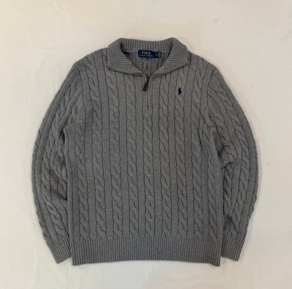 폴로 랄프로렌 반집업 꽈배기 케이블 니트 그레이 상품이미지1