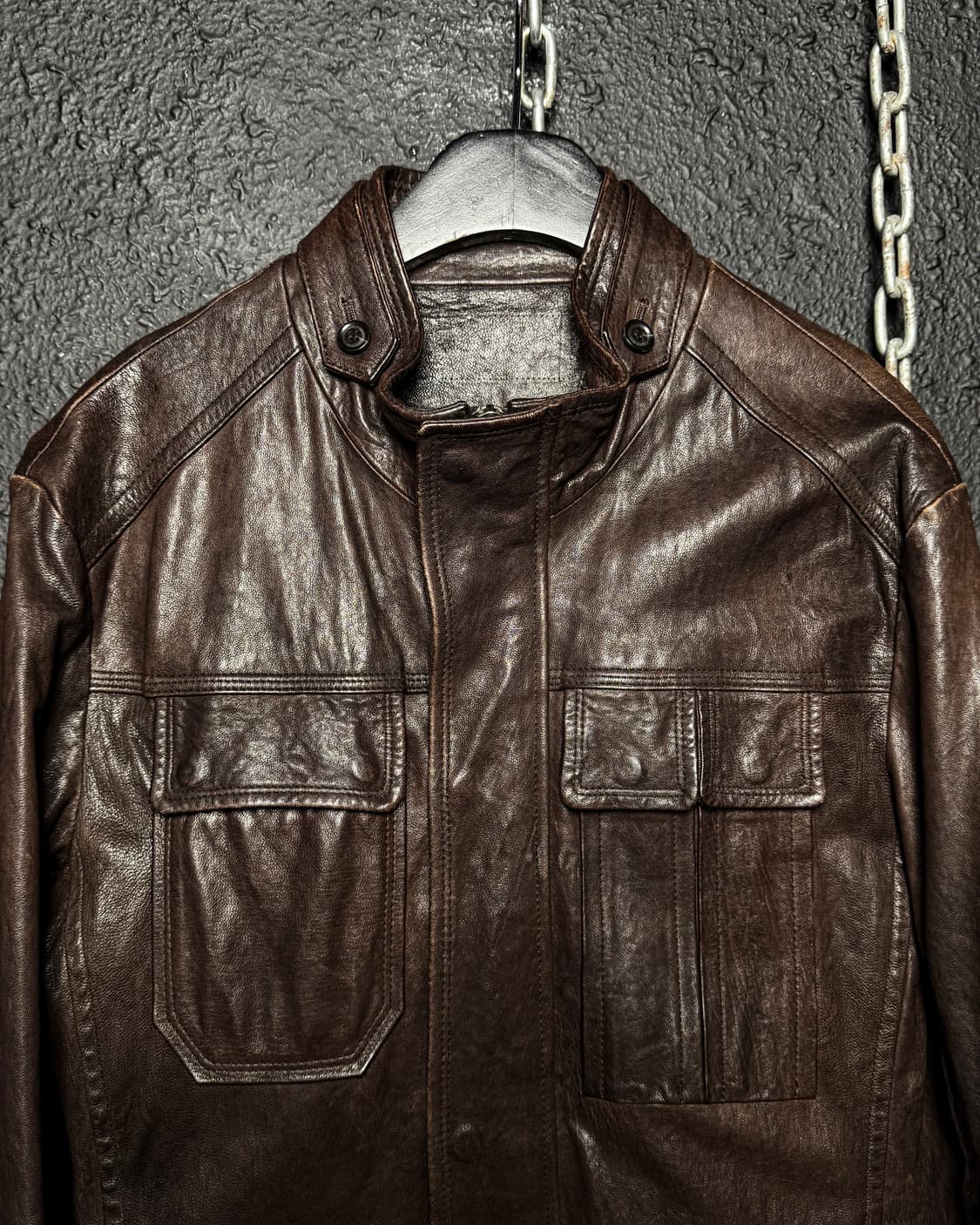 Brown Multi Pocket Leather Jacket 상품이미지8