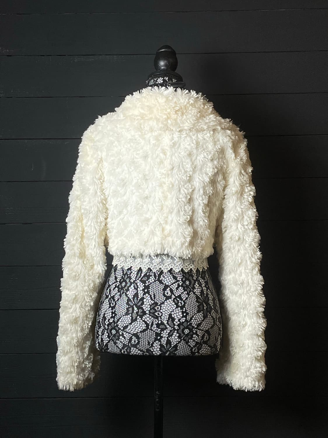 JPN 뽀글 퍼 아이보리 화이트 크림 볼레로 레이스 자켓 상품이미지3