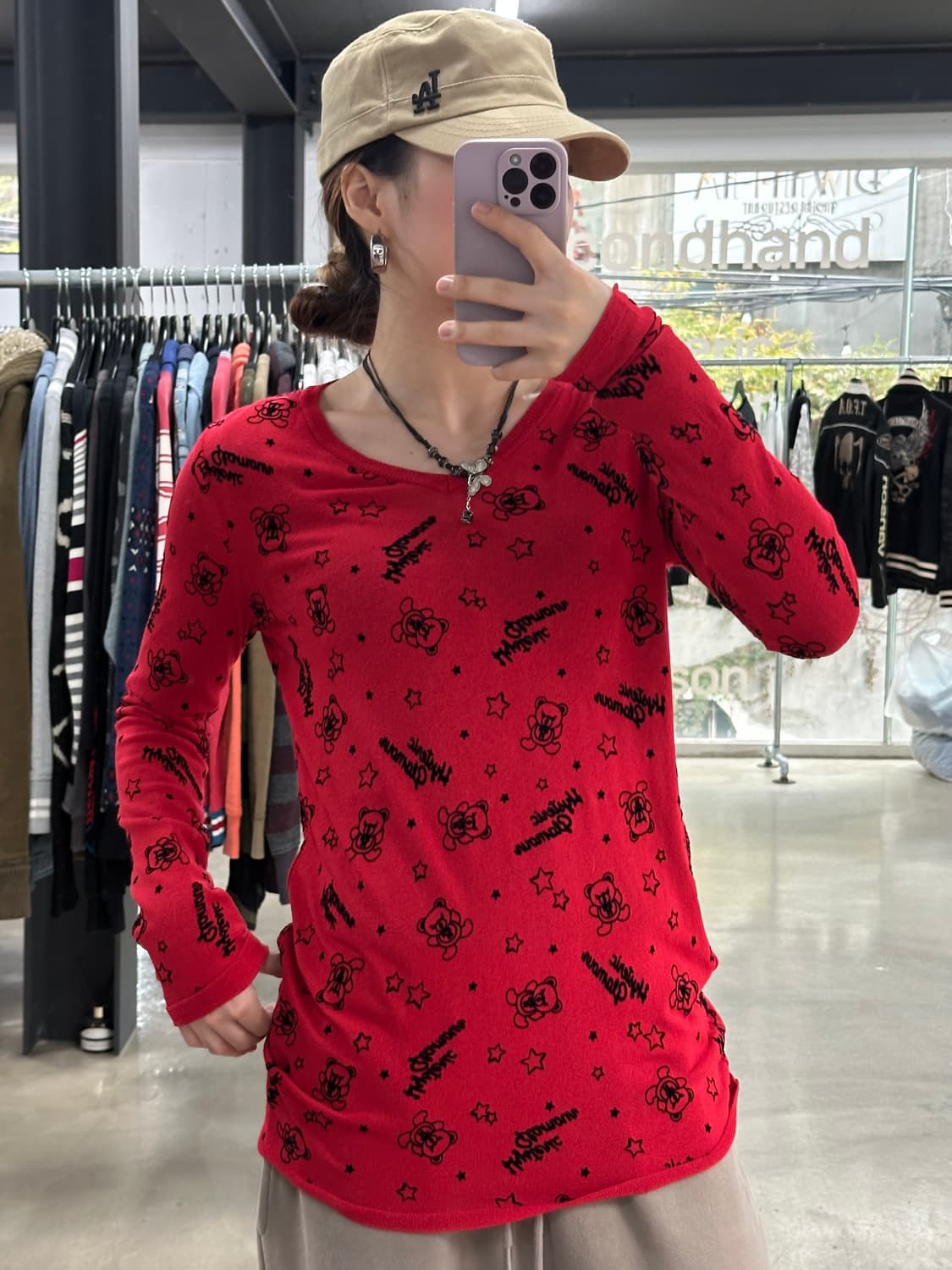 히스테릭글래머 퍽베어풀자수 루즈브이넥 니트롱슬리브 상품이미지4