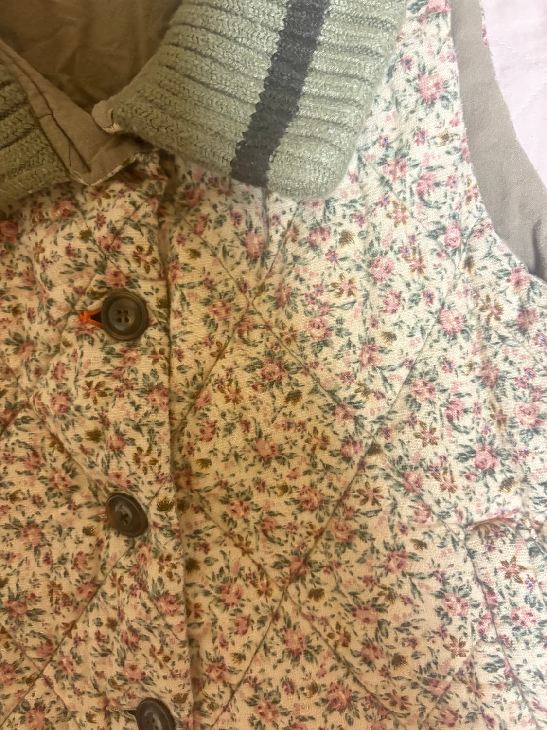 하구미 모리걸 조끼 패딩 빈티지 누빔 플라워패턴 레이어드  상품이미지2