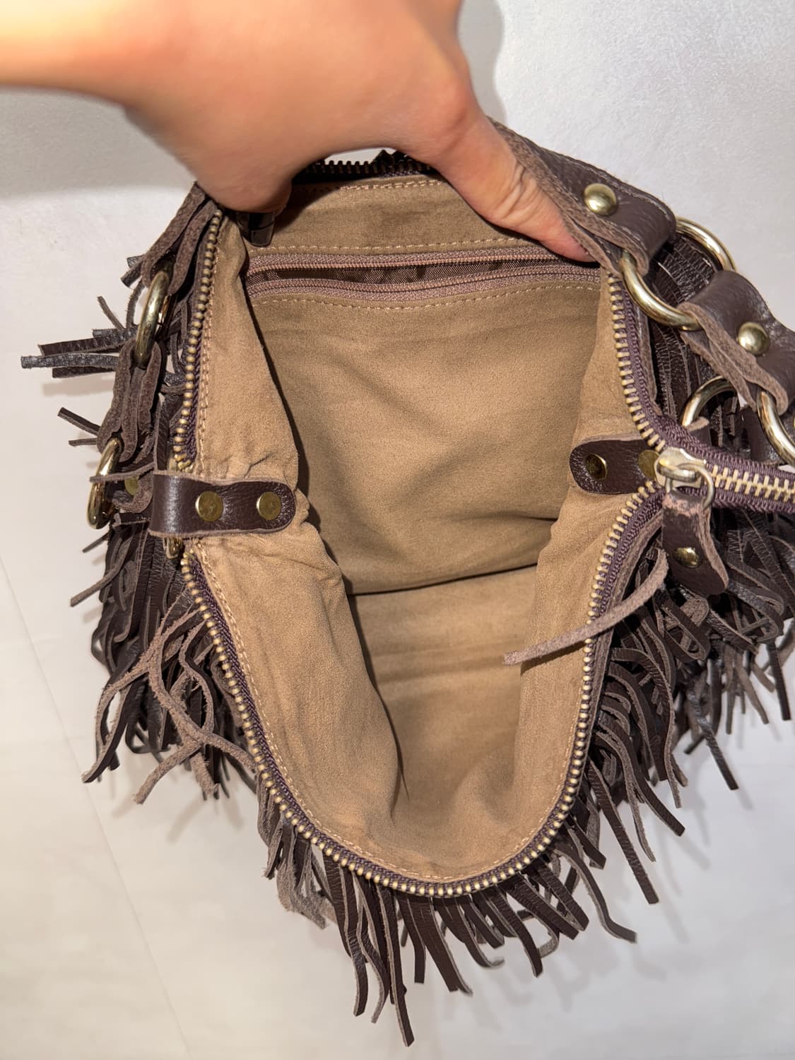 Dark brown western fringe shoulder bag 상품이미지5