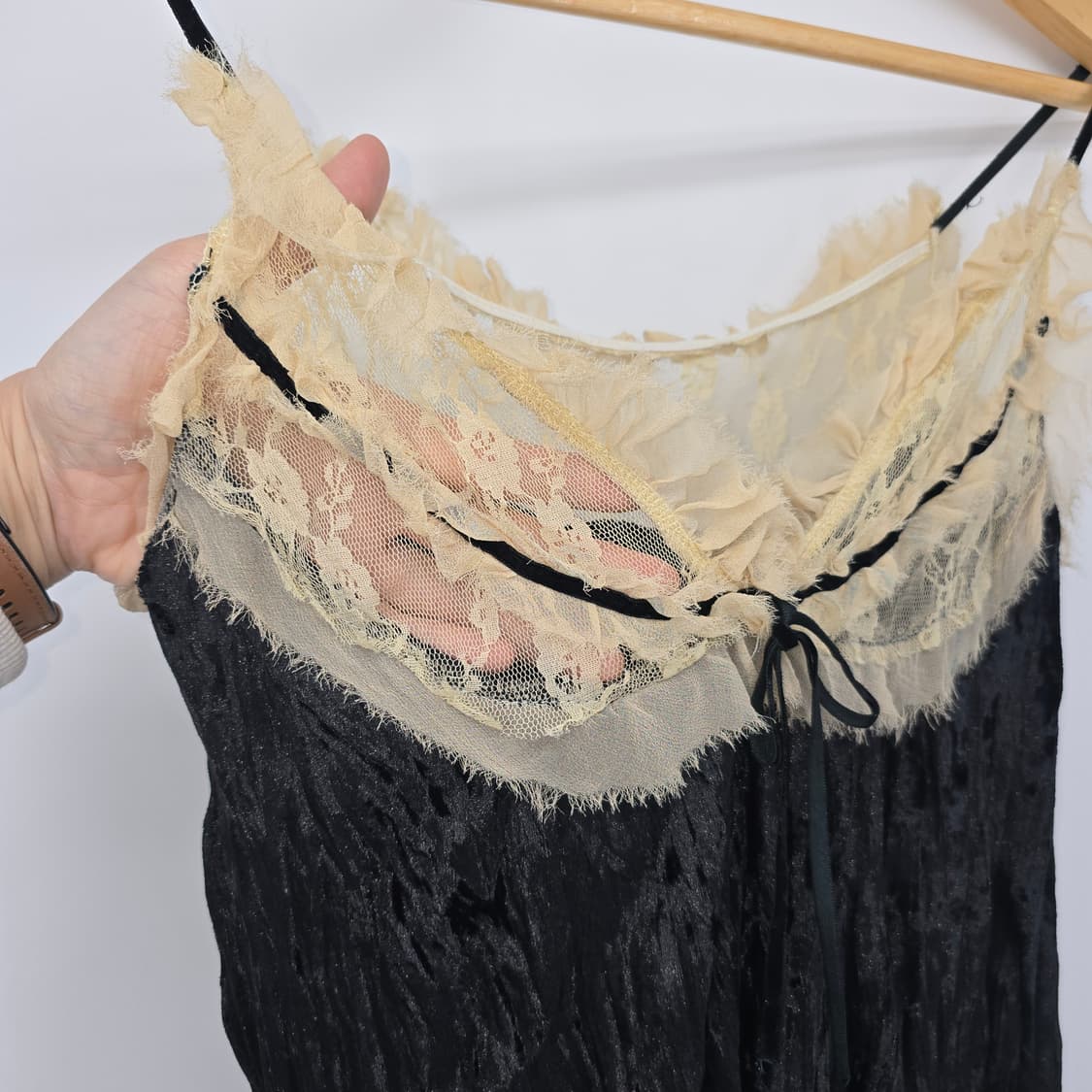 일본 빈티지 블랙 벨벳 레이스 롱 슬립 원피스 상품이미지3