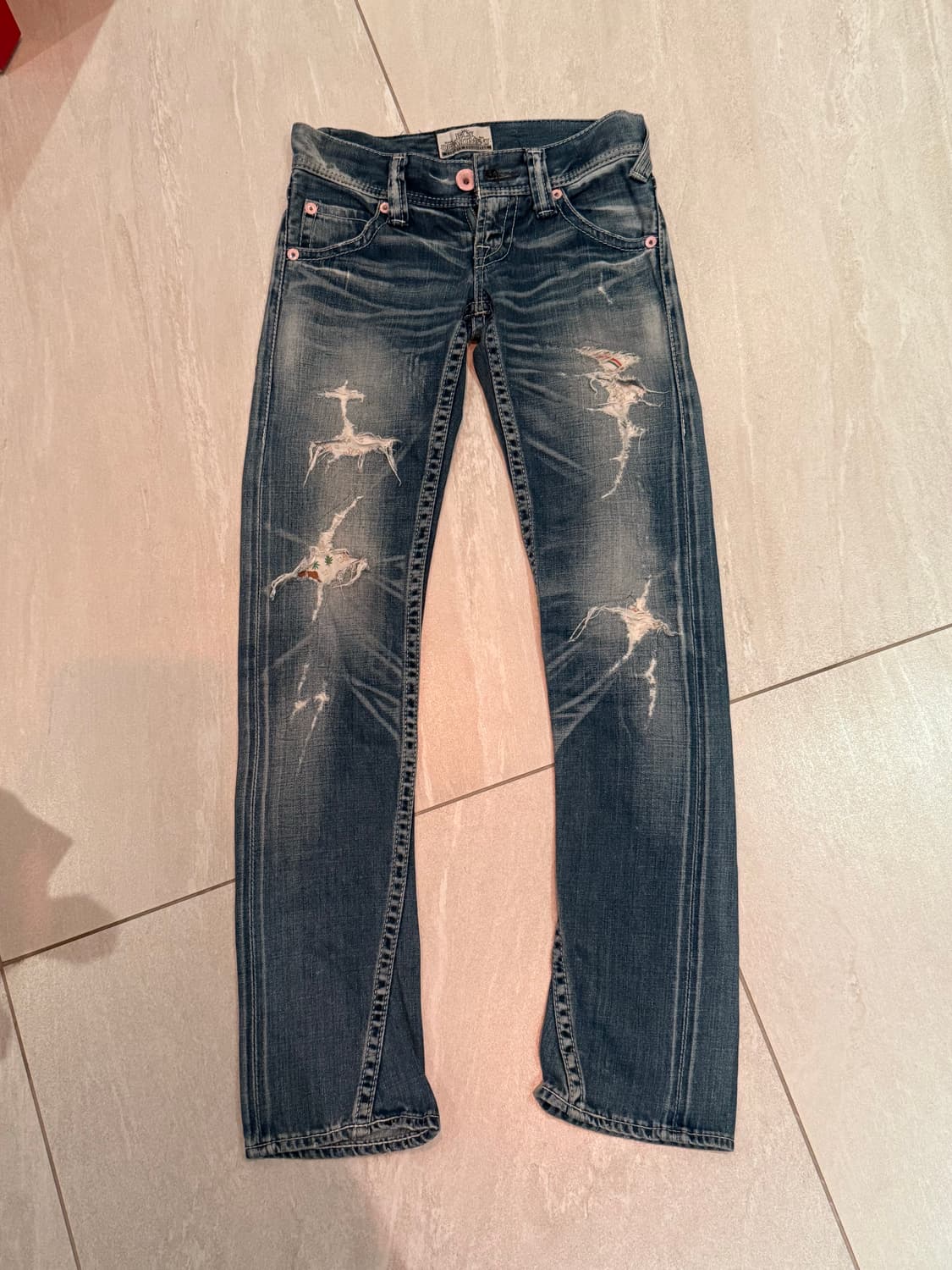 핑크 버튼 데님 팬츠 상품이미지1