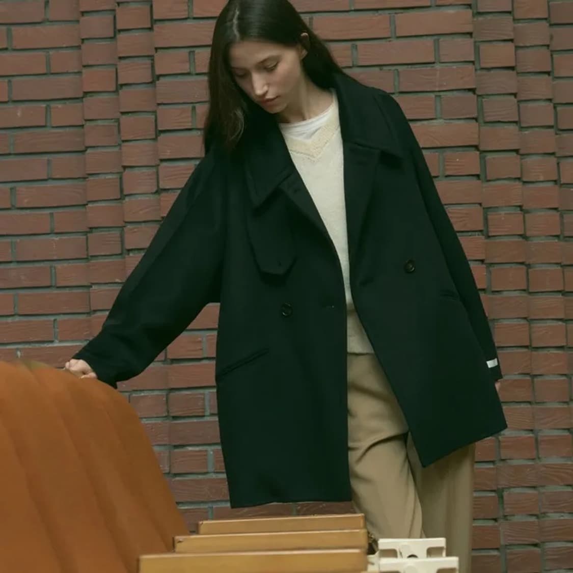 [실착1] 드로우핏 우먼 울 하이넥 하프코트 블랙 상품이미지2