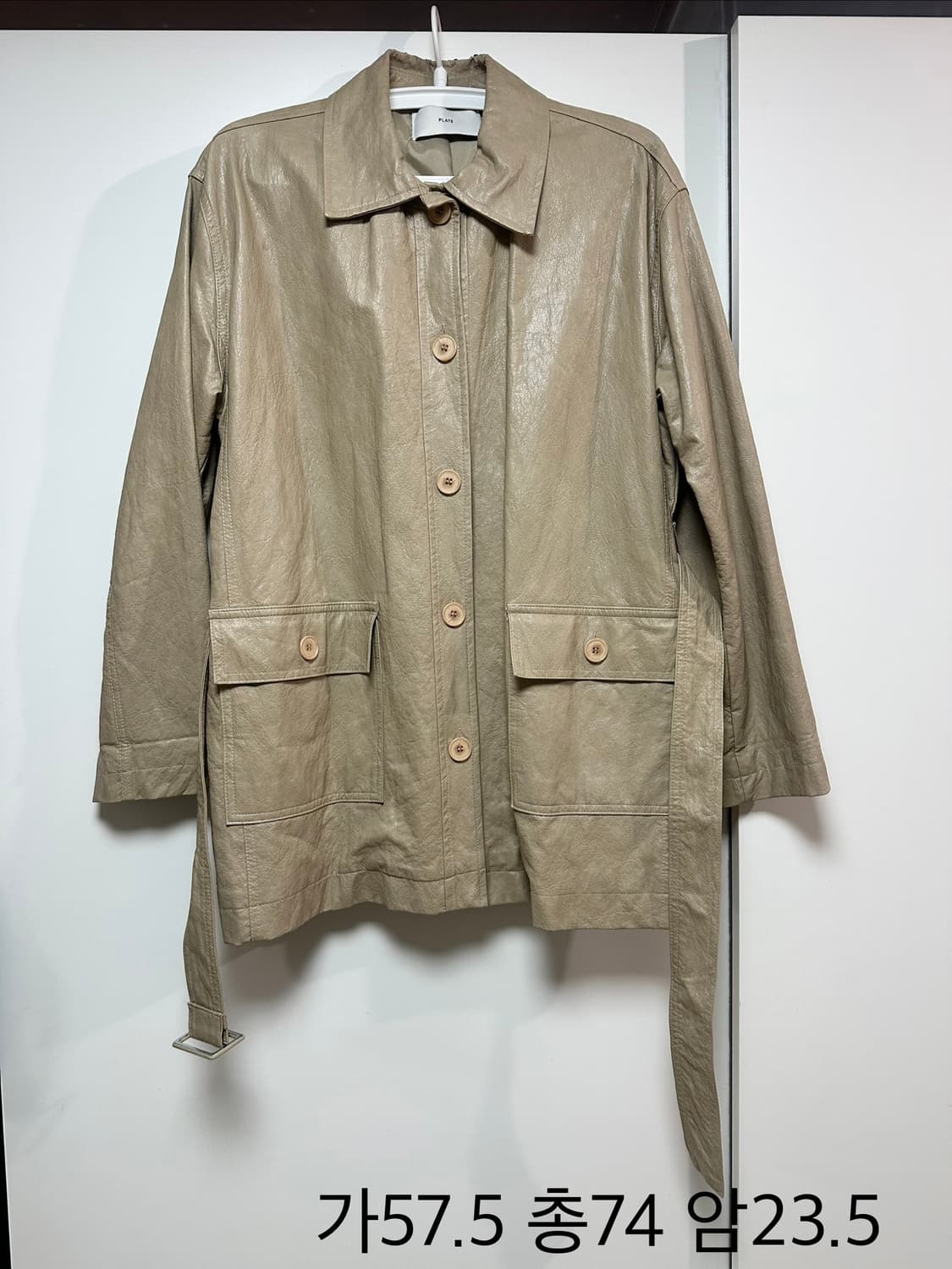 plate 레더 하프 베이지 벨트 자켓 상품이미지1
