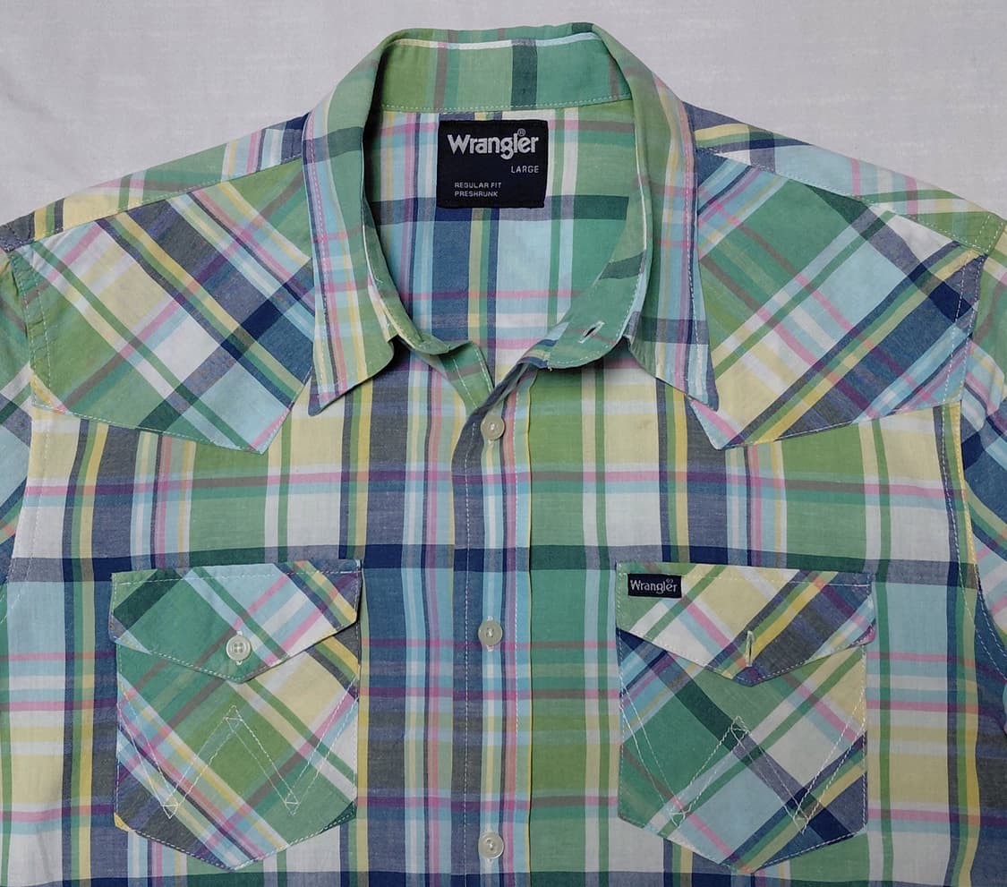 [L] 랭글러(Wrangler) 린넨 혼방 체크 웨스턴 셔츠 - 화사한  상품이미지1