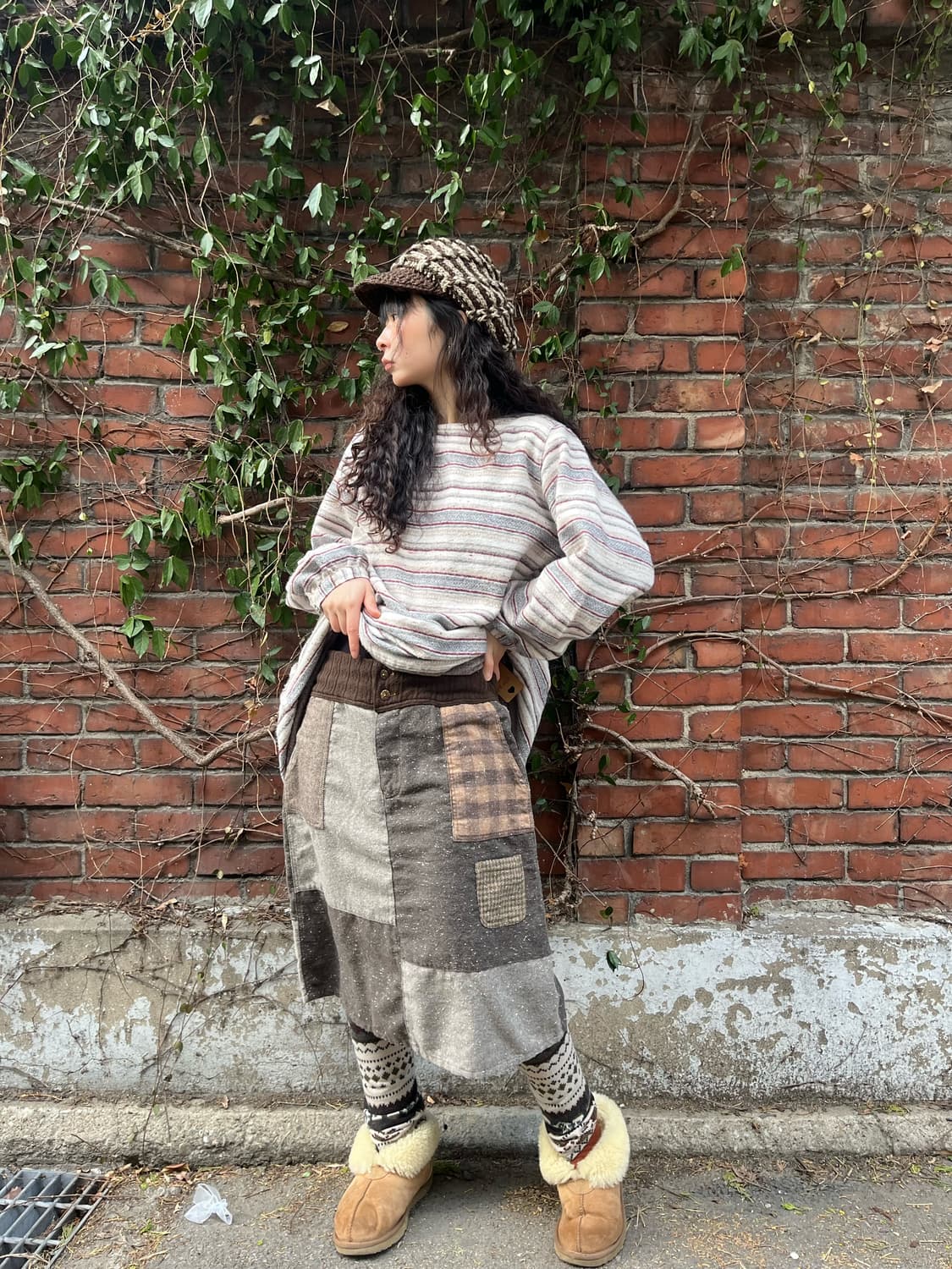 일본 무드 패치워크 미디스커트 상품이미지2