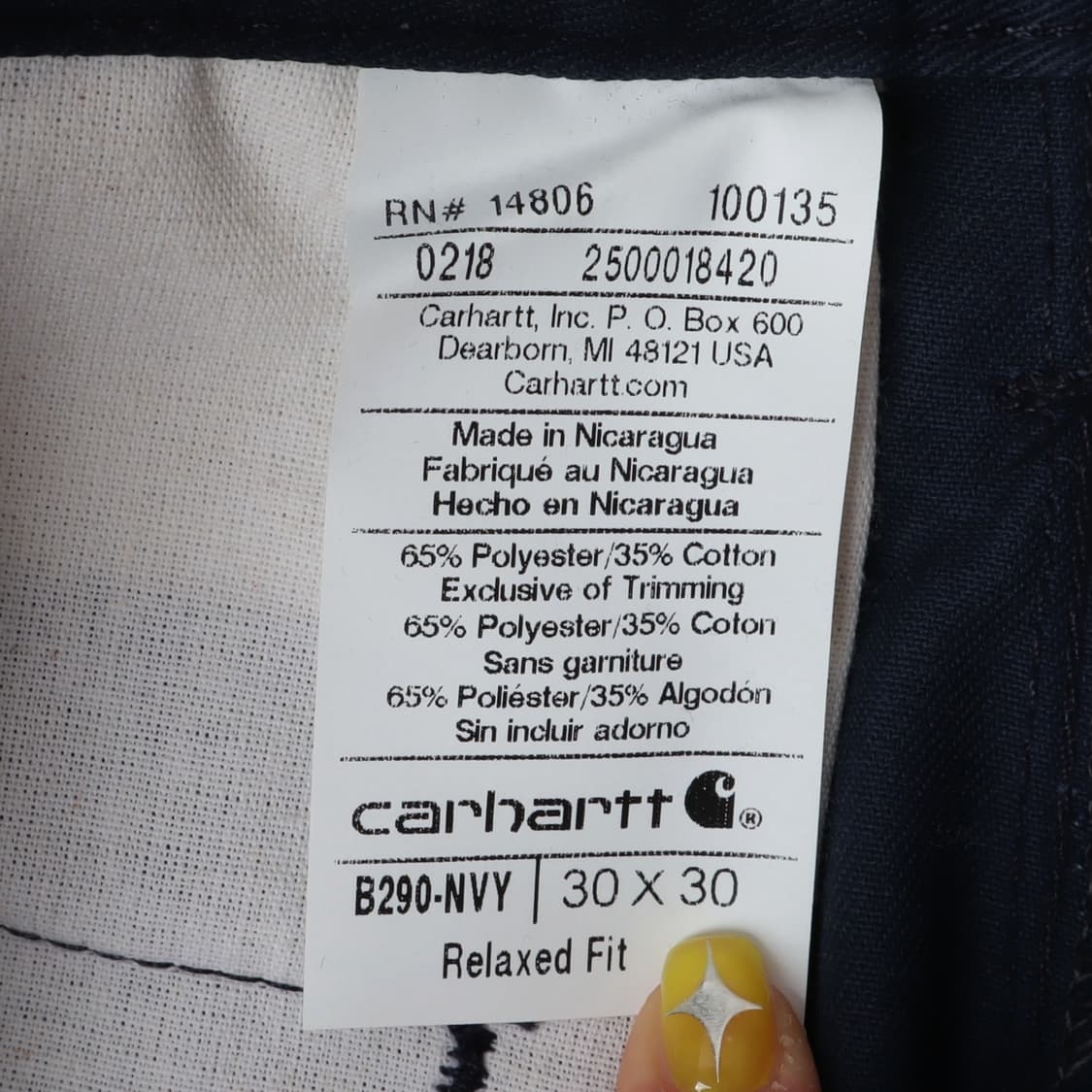 칼하트 네이비 B290 릴렉스드핏 코튼 워크 팬츠 상품이미지8