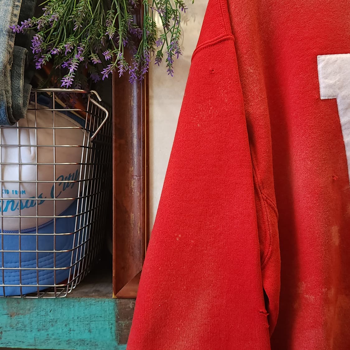 90s 러셀 후드 빈티지 스웻셔츠 썬페이딩 레드 L 상품이미지7