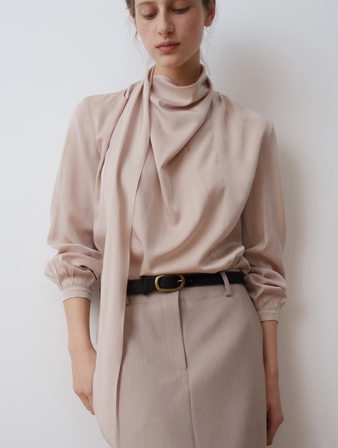 오브베이지 드레이프 타이 블라우스(핑크, F사이즈) 상품이미지1