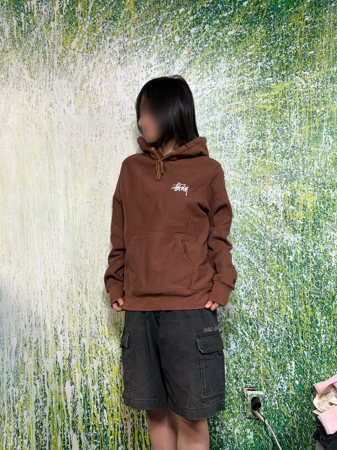 스투시 모카 브라운 빅로고 후드티 M 상품이미지4