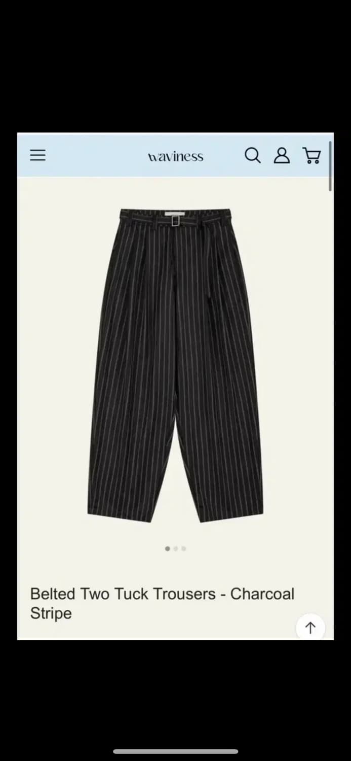 [2] 웨이비니스 벨티드 투턱 트라우저 차콜 스트라이프 상품이미지1