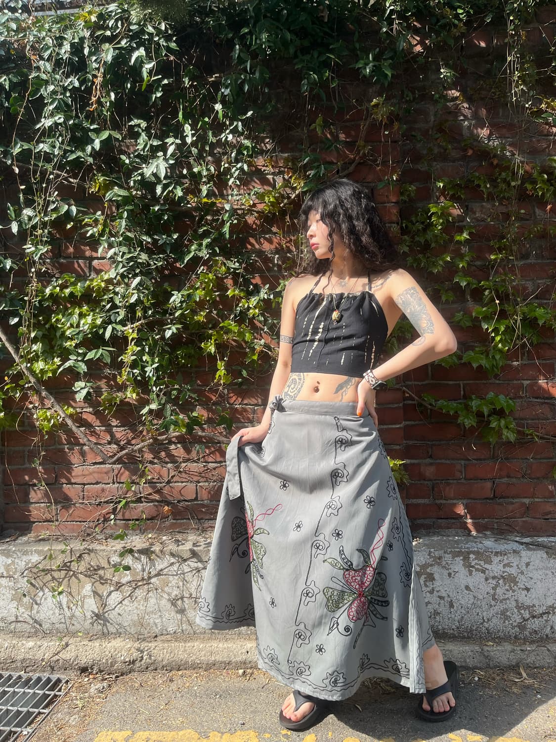 에스닉 페이즐리 자수 랩 스커트 상품이미지2