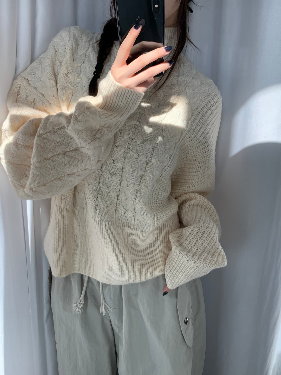 Adidas 아디다스 아이보리 케이블 하이넥 니트 상품이미지3