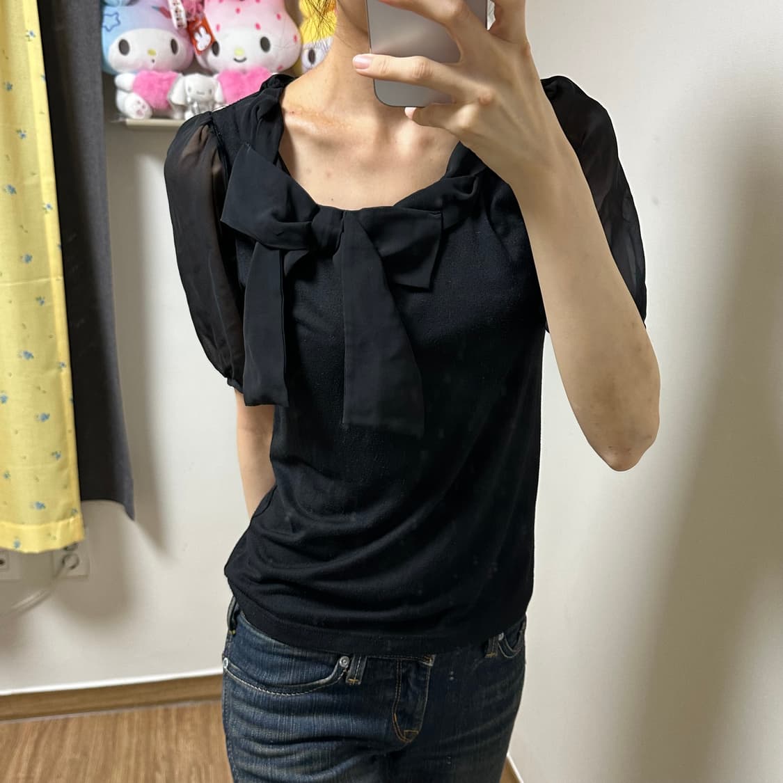 빈티지 블랙 리본 블라우스 히메갸루 로걀 라떼 스나계 일브 발레코어 고딕 상품이미지1