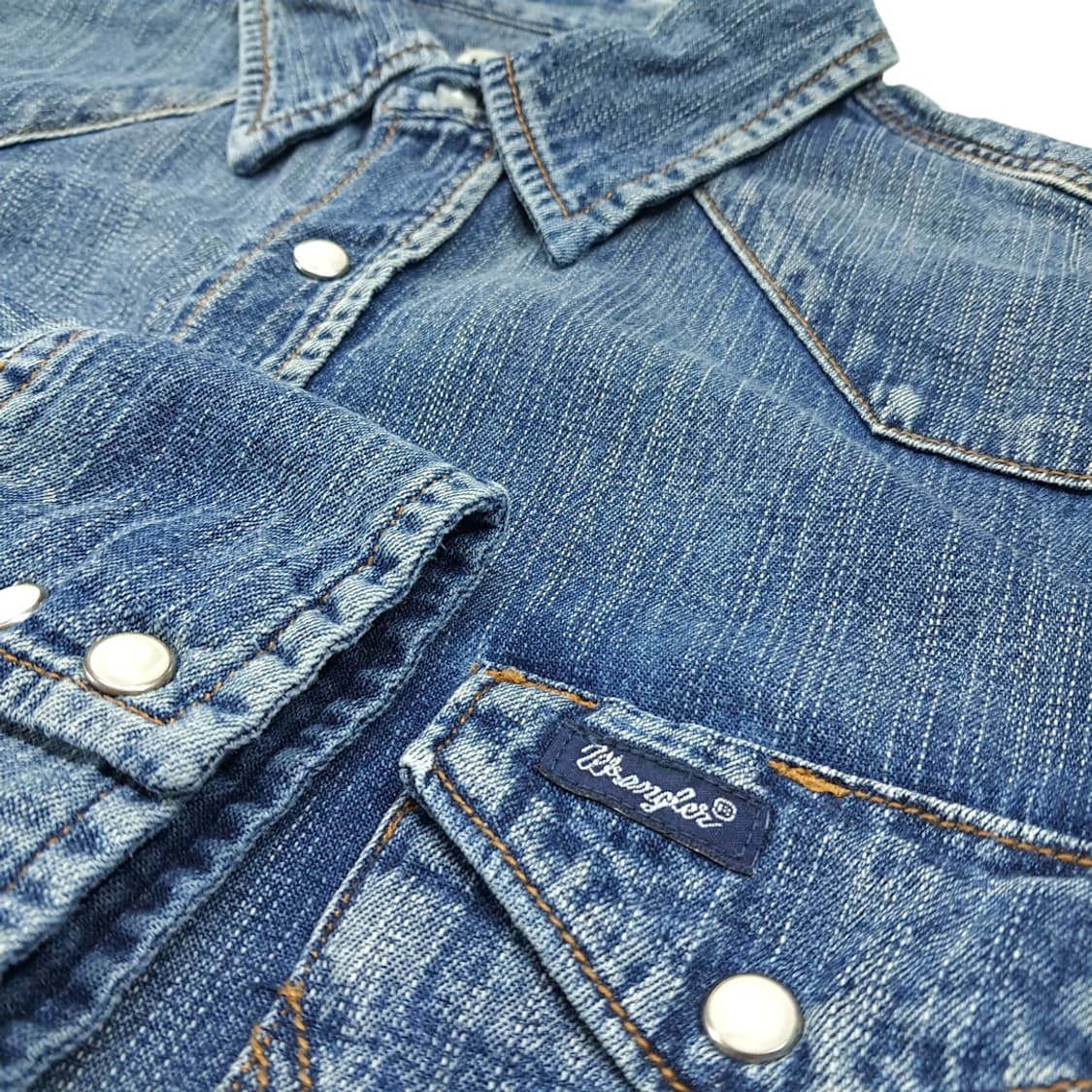 CL692 XL 랭글러 90s 코튼 웨스턴 미디엄블루 데님셔츠 남방 상품이미지4