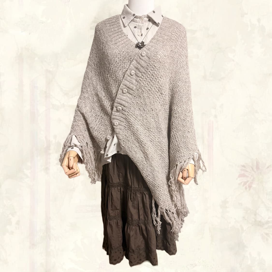 (이체시에눌) 일본 봄 사와코깔 케이프 도트 패턴 초코맛 캉캉 코디세트 상품이미지1