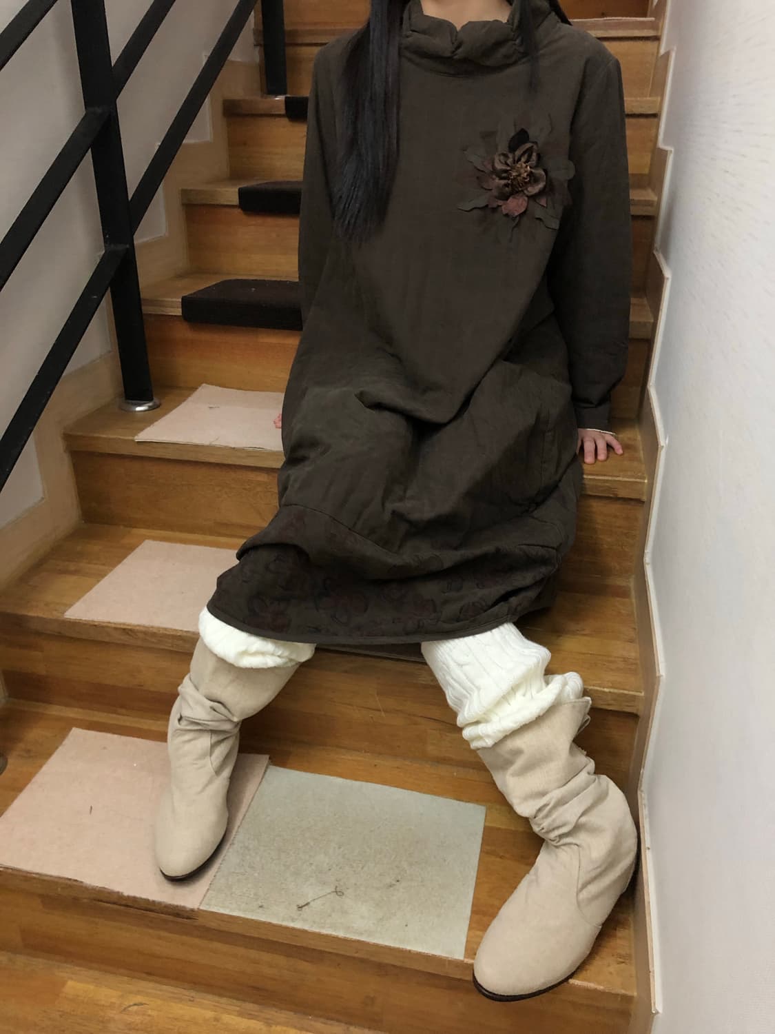 빈티지 브라운 벌룬핏 원피스 상품이미지4