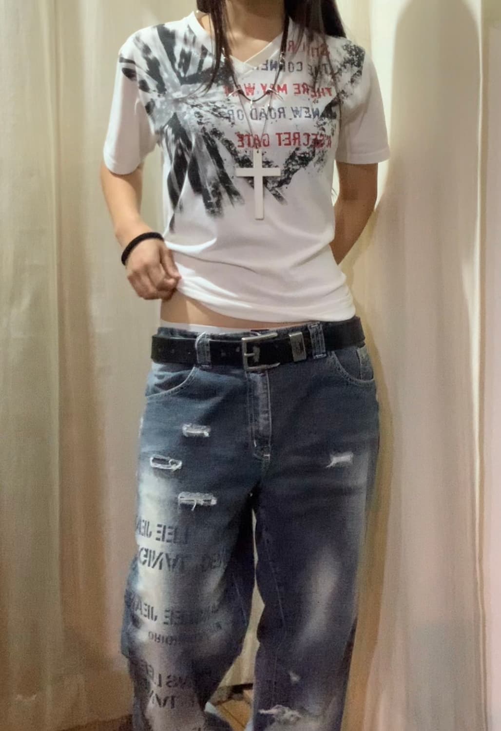 Lee 레터링 워싱 데미지 데님 팬츠 상품이미지1