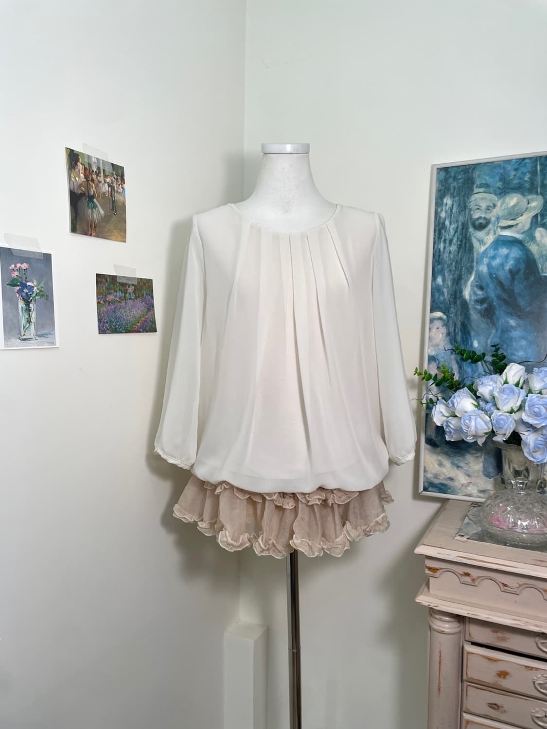 pink ivory pleats lovely blouse(size-11) 상품이미지1
