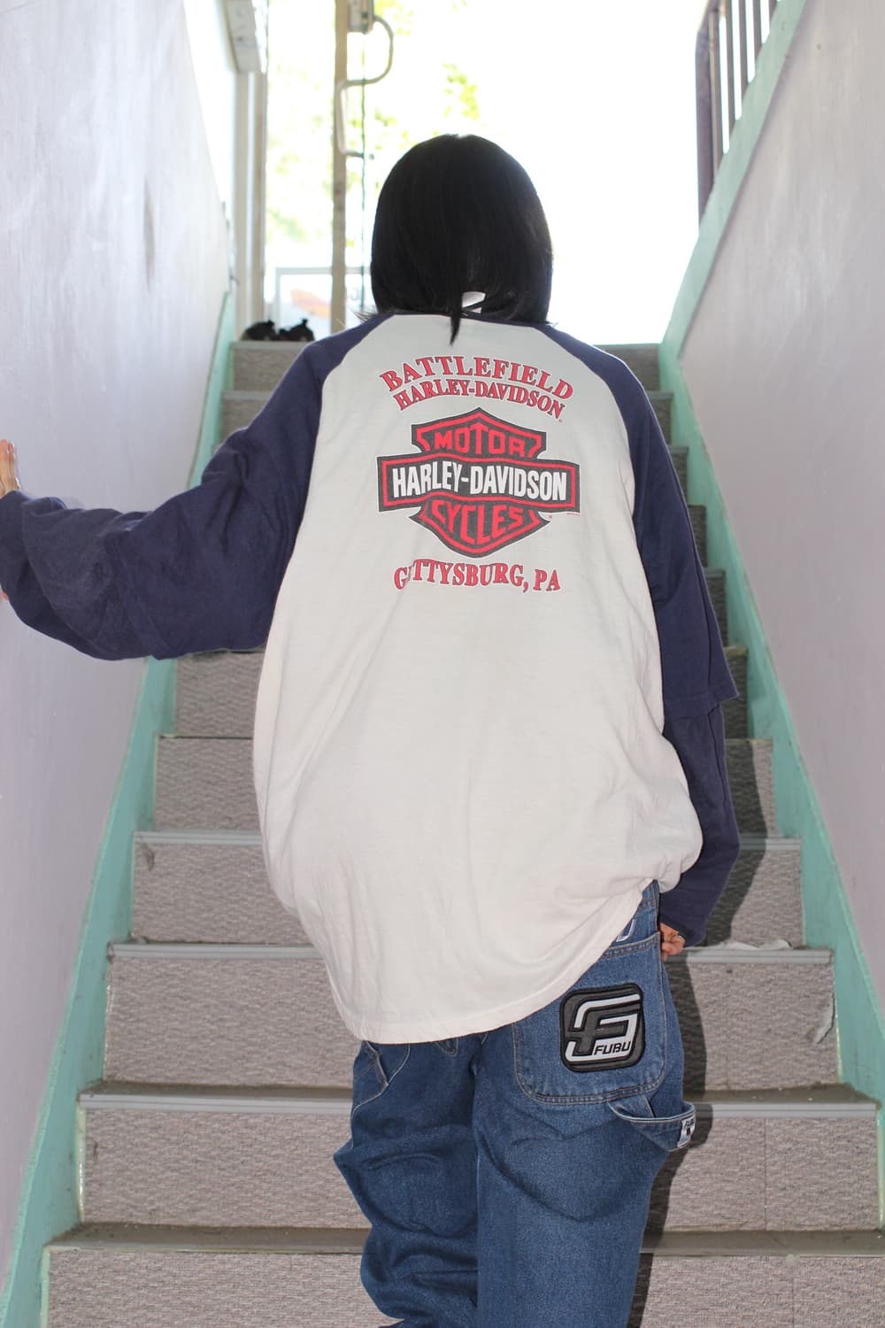 00s Harley Davidson Flag Raglan T-shirt  상품이미지3